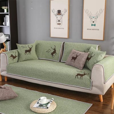 Katoen Linnen Bankkussen Verdikt Bedrukt Geweven Antislip Kussenhoes Katoen Fluweel Universele Woonkamer Bankovertrek Rug 70x70cm groen