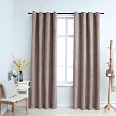 vidaXL - Gordijn - verduisterend - met - metalen - ringen - 2 - st - 140x175 - cm - taupe