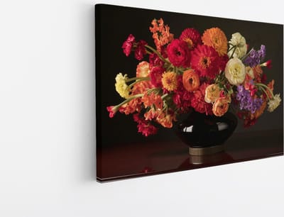Saammp Canvas Schilderij - Stilleven Bloemboeket - Kleurrijk - Klassiek - 45x30 - Foto op canvas - Wanddecoratie - Muurdecoratie Woonkamer - Eetkamer Decoratie