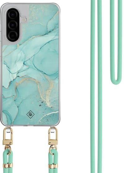 Casimoda® hoesje met mintgroen koord - Geschikt voor Samsung A26 - Marmer mint groen - Afneembaar koord - TPU/polycarbonaat - Paars