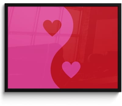 Poster in lijst - Fotolijst 70x50 cm - Posters - Minimalistisch - Rood - Roze - Hartjes - Posterlijst zwart - Decoratie - Wanddecoratie woonkamer - Muurdecoratie slaapkamer
