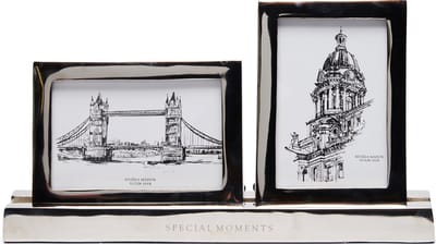 Riviera Maison Fotolijst Collage Staand en Liggend 10x15 & 15x10 CM, Woonaccessoires, Deco voor woonkamer, slaapkamer, Hal - RM Double Photo Frame - Zilver/ Glans - Aluminium, Glas