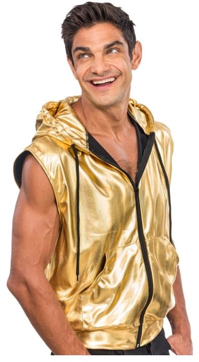 Gouden Mouwloos Jasje Met Capuchon - Maat L