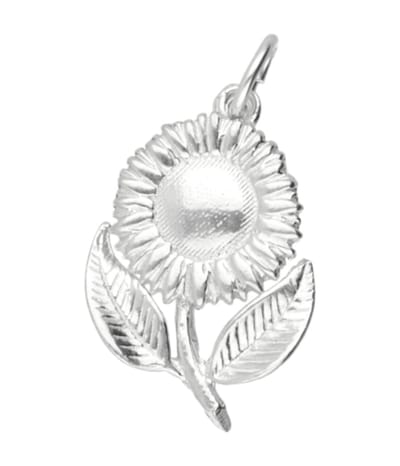 Zilveren Zonnebloem met steel en blad kettinghanger