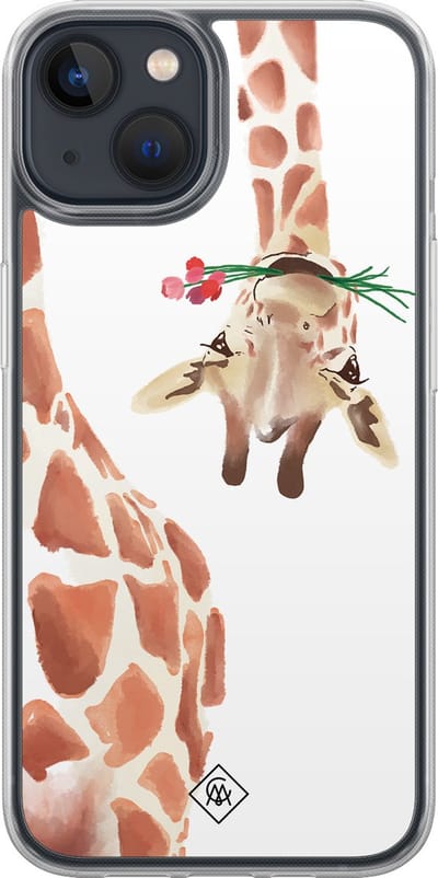 Casimoda® hoesje - Geschikt voor iPhone 13 Mini - Giraffe - 2-in-1 case - Schokbestendig - Giraffe - Verhoogde randen - Bruin/beige, Transparant