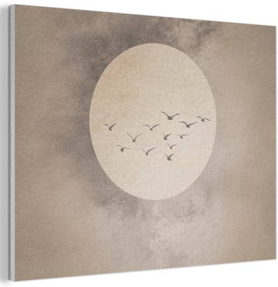 Akoestisch wandpaneel 40x30 cm - Vilt schilderij Vogel - Beige - Japandi - Akoestische panelen - Geluidsdempende wanddecoratie - Geluidsisolatie woonkamer - Muurdecoratie geluidspanelen