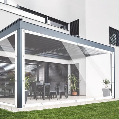 Dekzeil, transparant, 2 x 2,5 m, met ingestanste ringen, 420 g/m², transparant afdekzeil, waterdichte afdekfolie als regen-, wind- en stofbescherming, voor buiten, met touw en kabelbinders