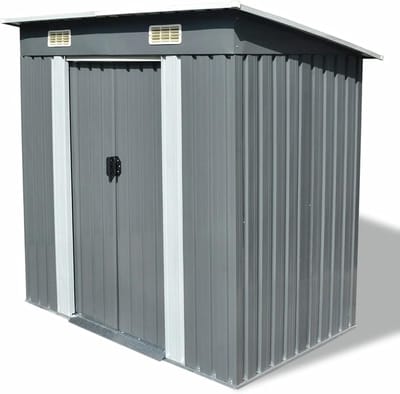 Opbergschuur Buiten - Gereedschapshuis Metaal - Tuinopslag Ruimte - Ventilatie Schuifdeuren - 190x124x181cm - Grijs