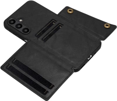 PU Bescherm-Hoes Cover met 4 Pas-vak geschikt voor Samsung Galaxy A37 - A36 - A56 - Zwart