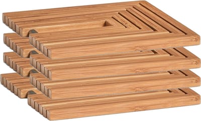 Zeller pannenonderzetters - 4x stuks - uitklapbaar - bamboe hout - 19-34 x 19 cm - voor pannen / schalen