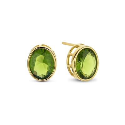 New Bling 9NB-0720 Zilveren Oorknopjes - Dames - Zirkonia - Ovaal - 11,2 x 9,4 mm - Groen - Zilver - Gold Plated (Verguld/Goud op Zilver)