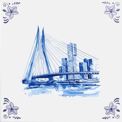 Delfts blauw tegeltje Erasmusbrug - delfts blauw wandbord - delftsblauw - hollandse cadeautjes - wanddecoratie - decoratieve accessoires