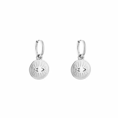 earrings with eye - oorbellen met bedel - oog - stainless steel - nikkelfree- waterproof- kleur zilver - kado idee - kerst cadeau