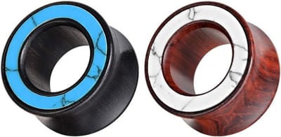 2 paar houten oormeters dubbele flared oor tunnels en plugs met schelpen cirkel stijl oorbellen stretcher