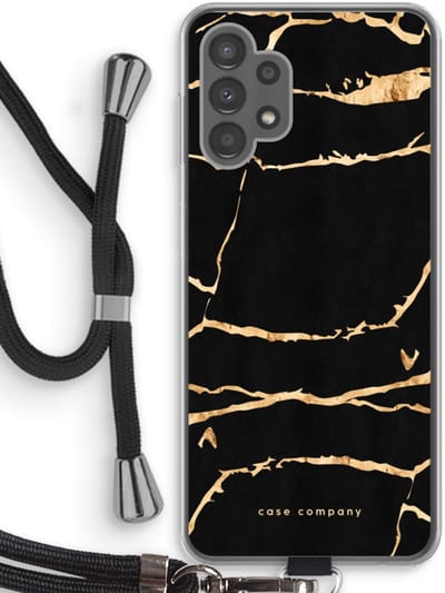 Case Company® - Hoesje met koord geschikt voor Samsung Galaxy A13 4G hoesje met Koord - Gouden marmer - Telefoonhoesje met Zwart Koord - Bescherming aan alle Kanten en Over de Schermrand