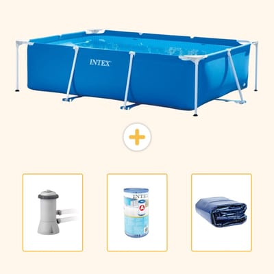 Intex Rechthoekig Frame Zwembad - 300 x 200 x 75 cm - Blauw - Inclusief Zwembadfilterpomp - Filter - Solarzeil - 4-delig