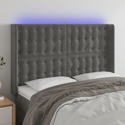 vidaXL - Hoofdbord - LED - 147x16x118/128 - cm - fluweel - donkergrijs