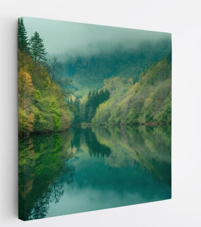 Saammp Canvas Schilderij - Noorwegen - Zonsondergang - Landschap - Natuur - 20x20 - Foto op canvas - Wanddecoratie - Muurdecoratie Woonkamer - Slaapkamer decoratie - Canvas Print
