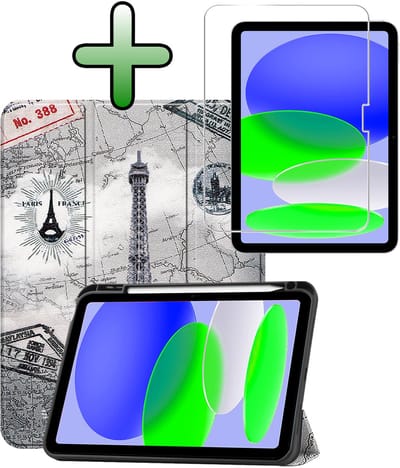 Hoesje Geschikt voor Apple iPad A16/A18 (2025/2026) - 11 inch (11e & 12e generatie) - Met Screenprotector - Trifold Bookcase - Hard Cover Case - Met Uitsparing Geschikt voor Apple Pencil - Hardcover Book - Tablet Hoes - Eiffeltoren