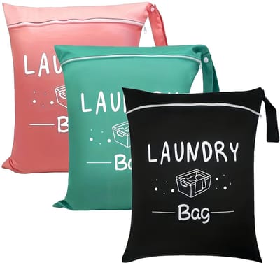 Dailygoods- Reiswaszakken 3 Stuks - Waszak Groot 38 x 48 cm - Vuile Kledingtas - Natte Tas voor Sport - Opvouwbaar met Rits - Handvat voor Gemak