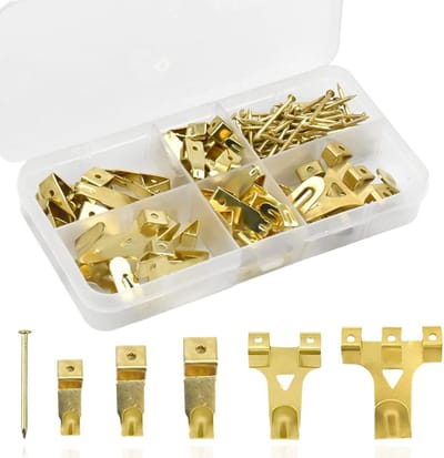 130 stuks fotohaken, fotohangers, gouden fotohaken, hanghaken, assortiment, kit, heavy duty, fotohangers, set met spijkers, fotohaken set om te spijkers