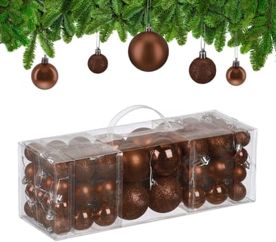 kerstballen set van 76 - 3, 4 en 6 cm - plastic - onbreekbaar - bruin