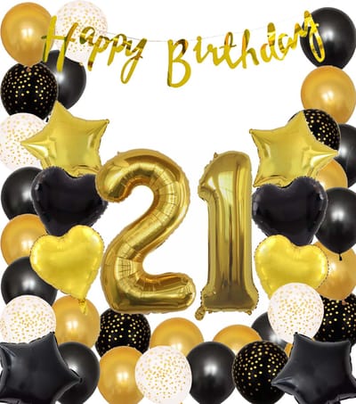 Snoes Ballonnen 21 Jaar Black Gold Dots Mega Ballon - Compleet Feestpakket Goud Zwart Stippen Cijferballon 21 - Verjaardag Versiering DIY Slinger Happy Birthday – Folieballon – Latex Ballonnen - Helium Ballonnen