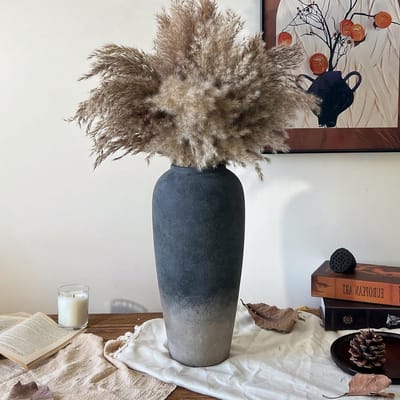Rustieke keramische vaas van 38 cm voor woningdecoratie, vintage decoratieve vaas voor woonkamer, slaapkamer, huiswarming en trouwcadeau met zwart verloop