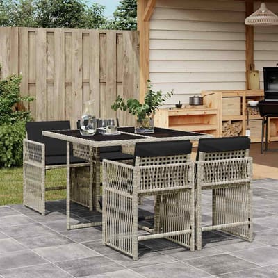 vidaXL - 5-delige - Tuinset - met - kussens - poly - rattan - lichtgrijs