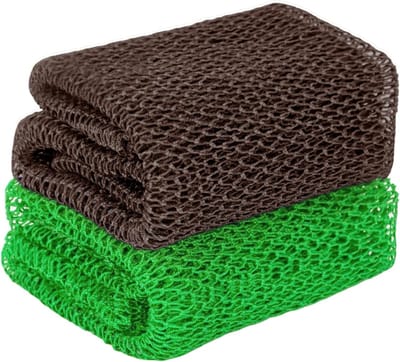 Set van 2 Afrikaanse Bad Sponsen met Rugborstel en Douche Accessoires voor Exfoliatie en Lichaamsverzorging (Groen en Bruin)