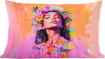 Sierkussens - Kussentjes Woonkamer - 60x40 cm - Portret - Bloemenkroon - Vrouw