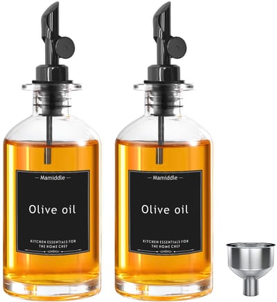 Dailygoods- Olie- en Azijnflessen Set - 350ml - Glazen Flessen - Gieters - Trechter - Labels - Modern Design - Dispenserflessen