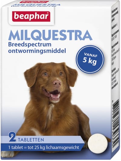 Beaphar Milquestra Hond Rund - Anti wormenmiddel - 2 tab 5 Tot 50 Kg