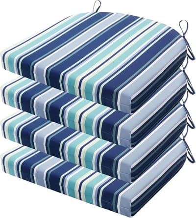 Wellsin Tuinstoelkussens voor terrasmeubels - terrasstoelkussens set van 4 - waterdichte ronde hoek buitenzitkussens 46 x 40 cm, streep 02