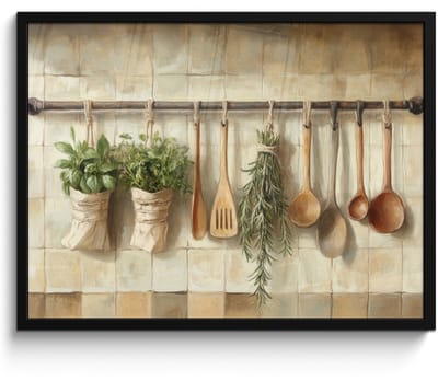 Poster in lijst - Fotolijst 70x50 cm - Posters - Hout - Keukengerei - Stilleven - Tegels - Posterlijst zwart - Decoratie - Wanddecoratie woonkamer - Muurdecoratie slaapkamer