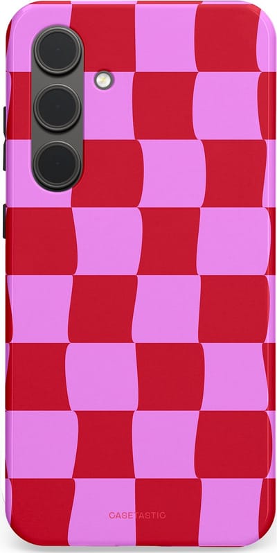 Casetastic hoesje geschikt voor Samsung Galaxy S24 Plus - Dubbellaagse bescherming - Dansend Ruitje - Fashion Case - Rood Lavendel Roze