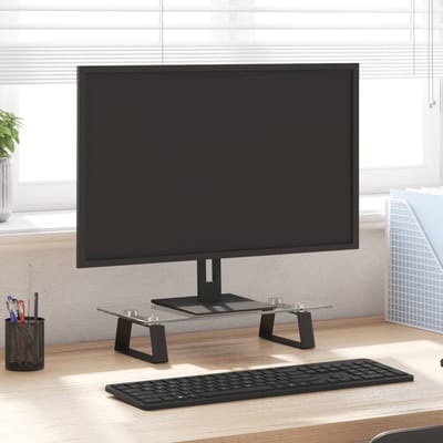 vidaXL - Monitorstandaard - 40x20x8 - cm - gehard - glas - en - metaal - zwart