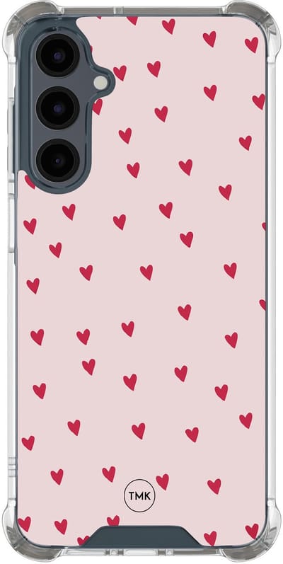 Shockproof hoesje geschikt voor Samsung Galaxy A17 - Cute hearts - Schokbestendig - Verhoogde randen - TPU case - Extra Sterke Back Cover - Print - Transparant, Roze