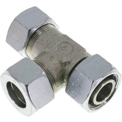 30S Zink Geplateerd Staal Rechte Hoek T-Stuk Snij Fitting Met Draai 400 Bar Verstelbaar ISO 8434-1