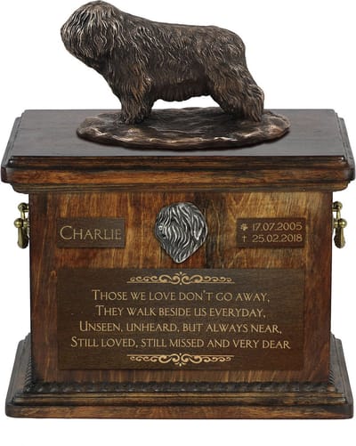 Urn voor hondenas met beeldje - Poolse Laaglandhond urn met personalisatie