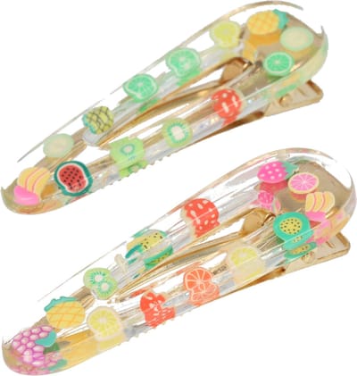Haarsoires Haarspeld Duckklemmen 7cm – Open Vorm – Fruitprint – Transparant Multicolor – Set van 2 - Haarclip - Haarklem - Makkelijk in Gebruik - Sterke Haarclip voor Styling & Dagelijks Gebruik - Hair Clip - Decoratieve Haaraccessoire