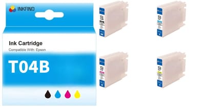 INKFIND T04B Inktcartridge compatibel met Epson T04BXLBK, T04BXLC, T04BXLM, T04BXLY C13T04B140, C13T04B240, C13T04B340, C13T04B440 Hoge Capaciteit - 4-pack Zwart*1 en Kleur*3 geschikt voor Epson WorkForce Pro WF-C8190DTW/DWF, WF-C8610DWF, WF-C8690TWF