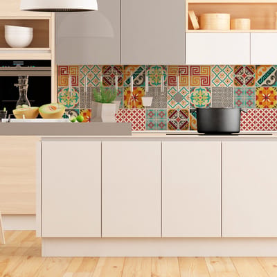 Zelfklevende tegelmuurstickers voor keuken en badkamer - 9 paarse Azulejos cementtegelstickers - 9 stickers 10x10cm