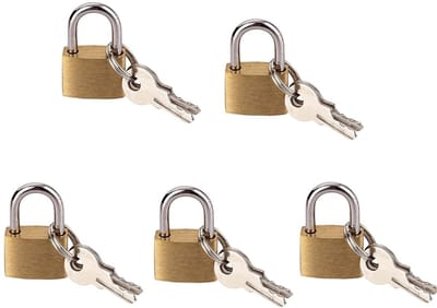 Dailygoods- Hangslot Mini - 5 Stuks - Goudkleurig - Bagagehangslot - Sleutels - Voor Koffers/Dagboeken - 20 mm Breedte - Kofferslot