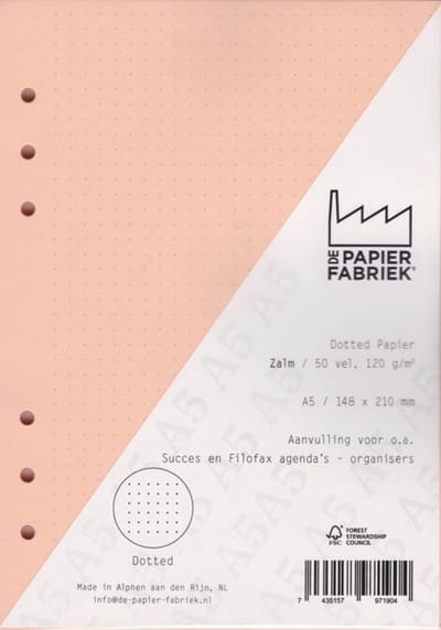 Aanvulling A5 geschikt voor o.a. Filofax, Succes Losbladige Planners 50 Vel, 120gr/m² Dotted Old Gold / Zalm Kleur Papier