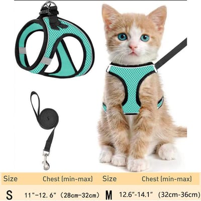 Katten Tuigje en Lijn voor Wandelen Ontsnappingsbestendig, Verstelbaar Kitten Vest Tuigje Reflecterend Zacht Gaas Puppy Tuigje voor Buiten, C (MINT GREEN,M) mintgroene kleur