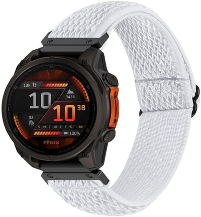 By Qubix - Geschikt voor Garmin bandje - 26mm Quickfit - Elastische Solo Loop nylon bandje - Wit - Geschikt voor Garmin Quatix 8 - 51mm