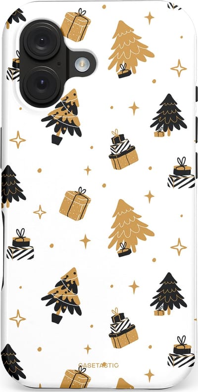 Casetastic hoesje geschikt voor Apple iPhone 16 - MagSafe - Dubbellaagse bescherming - Kerst met Cadeautjes - Fashion Case - Wit Beige Donkergrijs