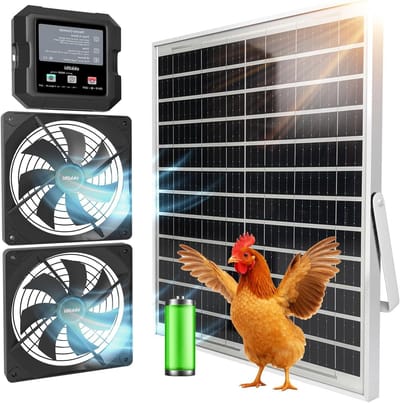 Zonneventilator - Ventilatiesysteem - Kassen Ventileren - Dubbele Ventilator - 25W Zonnepaneel - Zwart