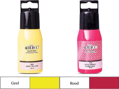 Artdeco 3D Dimensionale Verf Set – 2x50 ml – Geel & Rood – Geschikt voor Stof, Glas, Keramiek, Karton, Metaal, Papier & Steen – 3D Liner Textuur- en Reliëfschilderen Dimensional Paint